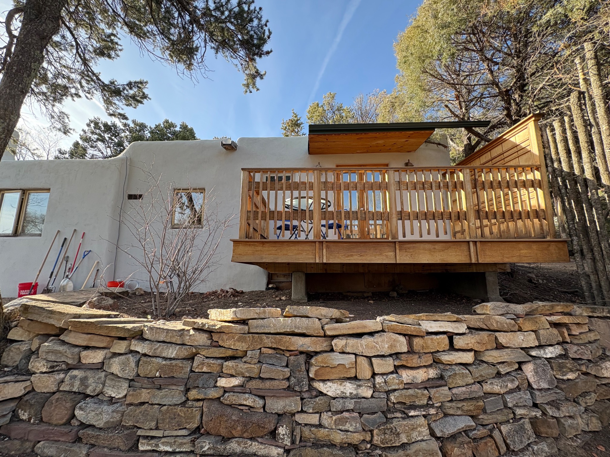 Private balcony and mountain home exterior